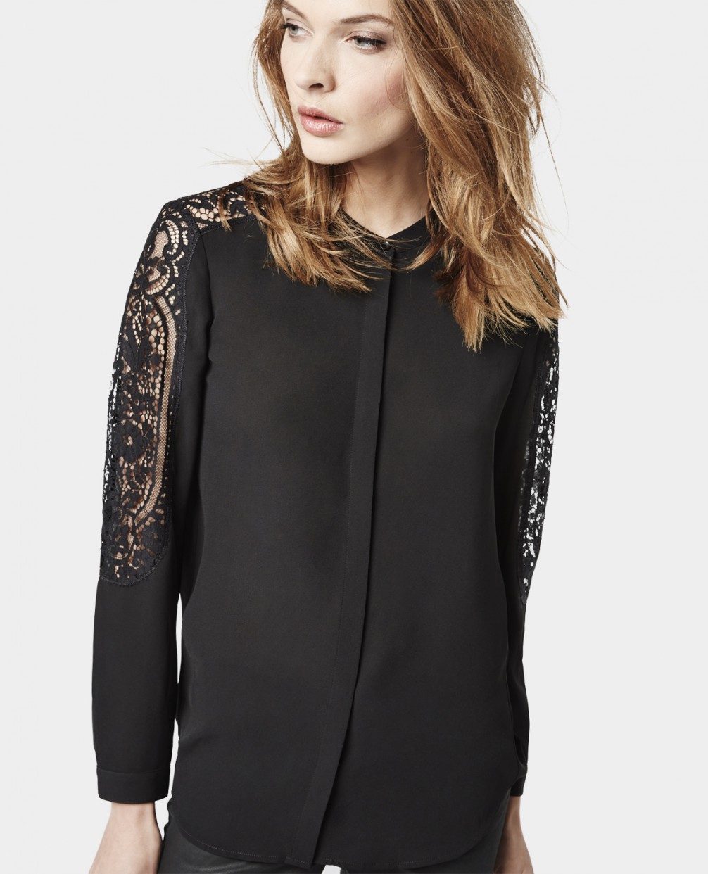 shirt with lace inlay