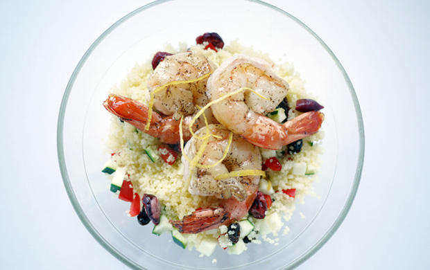 Butterfly prawns and jewelled couscous